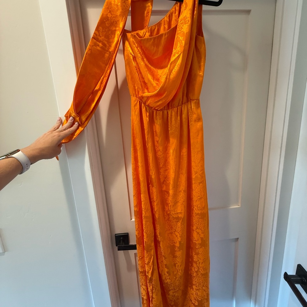 Orange One Shoulder Bishop Sleeve Gown